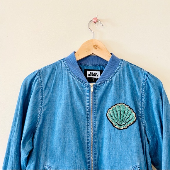 Disney Chambray Jacket Jean Bomber Believe in Mermaid Small - Picture 2 of 7